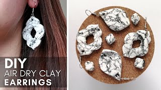 Homemade Air Dry Clay Earrings  Easy Air Dry Clay Tutorial  Faux Stone Technique [upl. by Ognimod]