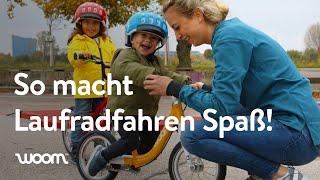 Kindern Laufradfahren beibringen – Vorbereitung und Training  woom bikes [upl. by Eenwat]