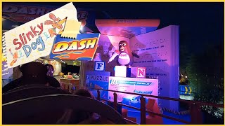 Slinky Dog Dash Roller Coaster Full Night Ride Through Hollywood Studios Walt Disney World 60fps [upl. by Ransom]