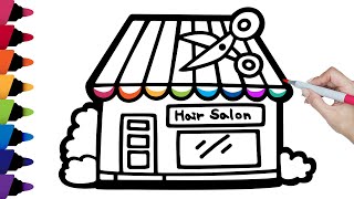 How to Draw Hair Salon  헤어샵 그리는방법  coloing pages for kids drawcutethings menggambar 미용실 salon [upl. by Kepner]