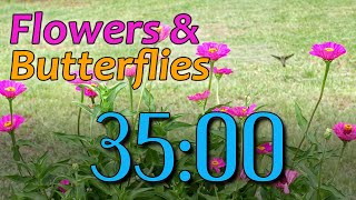 35 Minute Timer  ⏰ Bell Alert  No Music  LSAT Study Aid Focus Relaxation Flowers amp Butterflies [upl. by Rdnaskela]