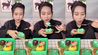 ASMR CHINESE CHOCOLATE CREAM CAKE DESSERTS LYCHEE JELLY TETRIS KOHAKUTOU CANDY BOBA LYCHEE MUKBANG [upl. by Divadnahtanoj]