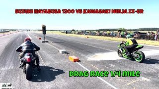 Suzuki Hayabusa 1300 vs Kawasaki Ninja ZX6R motorcycle drag race 14 mile🚦🏍  4K UHD [upl. by Lonee]