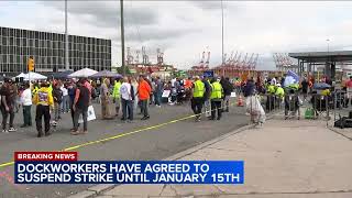 Dockworkers suspend strike until Jan 15 aftet sides strike agreement on wages [upl. by Heim]