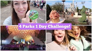 The Disney 4 Parks 1 Day Challenge 4 Parks 4 Attractions 4 Snacks 4 Icon Photos amp 4 Characters [upl. by Anavlys]