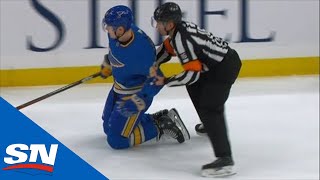 Barbashev Loses Skate Blade Referee Pushes Him To Blues Bench [upl. by Redmond]