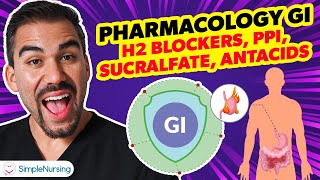 Pharmacology GI  H2 Blockers PPI Sucralfate Antacids nursing RN PN NCLEX [upl. by Htaeh]