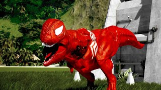 New carnage vs king shark  indominus rex tyranosaurus stegosaurus indoraptor velociraptor [upl. by Kahler969]