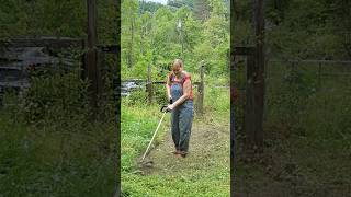 Weed Whacking for real Strimming tall weeds down to below ground level gardening landscape [upl. by Gasperoni551]