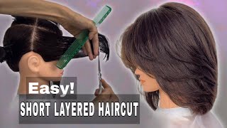 Easy SHORT LAYERED HAIRCUT TUTORIAL [upl. by Darum184]