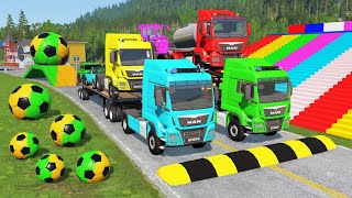 Double Flatbed Trailer Truck vs Speedbumps Train vs Cars  Tractor vs Train BeamngDrive 0128 [upl. by Bergerac]