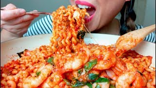 ASMR Cheesiest Shrimp Fusilli Bucatini Pasta Noodles 🍝🦐🧀 No Talking suellASMR [upl. by Ylrrad]