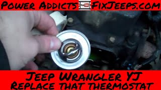 Jeep Wrangler YJ  How to change a thermostat in the Jeep 40 liter six cylinder [upl. by Edgardo]