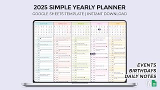 2025 Simple Yearly Planner Events Birthdays amp Daily Notes  Google Sheets Template [upl. by Servetnick]