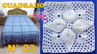 Cuadrado N° 23 Tejido a crochet hojas en relieves paso a paso para mantitas y cobijas de bebe [upl. by Letrice990]