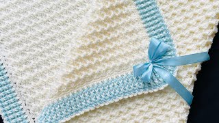 Manta para bebe tejida a crochet con orilla y punto HERMOSO y SUPER FACIL crystal waves [upl. by Nnylannej]