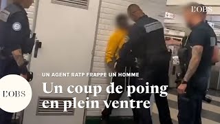 Un agent de sécurité de la RATP frappe un homme dans le métro à Paris [upl. by Ebbie]