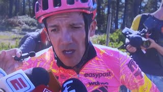 RICHARD CARAPAZ ENTREVISTA EN LA META AUN PASO DEL PODIO ETAPA 19 FINAL EN ALTO VUELTA ESPAÑA 2024 [upl. by Nad]