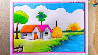 Gramer Prakitik Drisso Drawing 💚 Village Nature Art 💛 Voice Tutorial [upl. by Irved]