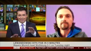 Lutz Pfannenstiel on Robert Lewandowski five goals v Wolfsburg  on BBC World News Sport Today [upl. by Ardnoid840]