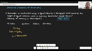 A barometer is constructed using a liquid  Mechanical properties of fluids 2  NEET 2020 [upl. by Nigen396]