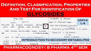 GLYCOSIDES  Secondary metabolites in plant pharmacognosy unit4  pharmacognosy1  B pharma 4th sem [upl. by Auhsuoj137]