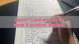 Report card remarks for positive and weak students  comments for positive and weak students 2023 [upl. by Acinoed]