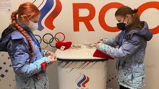 Alexandra Trusova and Anna Shcherbakova opening fortune cookies  Beijing 2022 [upl. by Ainej589]