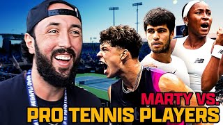 Barstool Blogger Tries Returning Serve From Top Ranked Tennis Players [upl. by Bergmans]