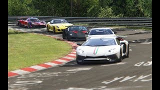 Pagani Zonda R vs 599 GTO vs F12 TDF vs Sesto Elemento vs Aventador SV at Nordschleife [upl. by Stephan]