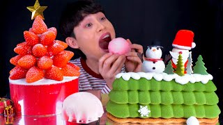 ASMR 미리크리스마스 케이크🎅🏻딸기폭탄케이크 숲속마을케이크 눈사람 케이크 먹방 Christmas Cakes Strawberry Cake Forest Cake MuKBang [upl. by Reivad]