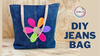 DIY BORSA fai da te in JEANS e FELTRO  come cucire una BORSA in stoffa  Riciclo vecchi JEANS [upl. by Ahsini]