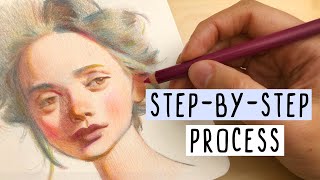 How to Create a Colorful Portrait EASY StepbyStep Color Pencil Process [upl. by Anecuza]