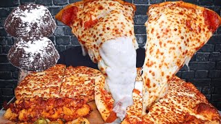 ASMR TRIPLE CHEESE TRIPLE PEPPERONI PIZZA GARLIC FINGERS LAVA CAKES JALAPEÑO amp BBQ CHICKEN BITES [upl. by Columbyne]