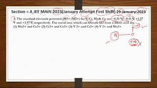 Section  A jeemain 2023 29 January Shift 1 The standard electrode potential [upl. by Asilim]