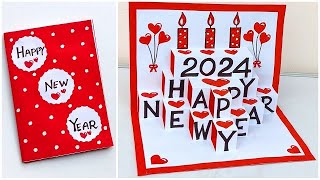 DIY Happy New Year greeting card 2024  New year 3D pop up card  How to make new year card [upl. by Walters]