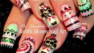 Tribal Nails  DIY Long Nail Art Design Tutorial [upl. by Eirolav]