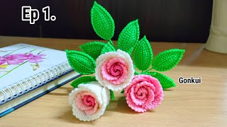 Ep1 Large Petals 🌹1 Easy Crochet Rose Flower Tutorial  Crochet Flower Bouquet crochetflower [upl. by Komarek]