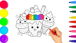 how to draw and paint a kawaii ice cream trio 147 [upl. by Huberman884]