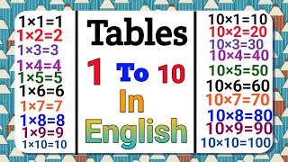 Table of 1 to 10 Tables of one to ten 110 tables multiplication tables 110 tables [upl. by Trilby]