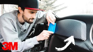 How to CARBON FIBER Wrap Your Car Interior  3M DINOC [upl. by Neitsabes]