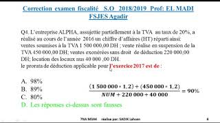 correction examen fiscalité SO 20182019 prof  EL MADI [upl. by Nagah73]