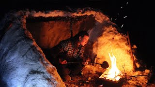 Building a Survival Shelter in HEAVY SNOW  Bushcraft Campfire Cooking amp Archery [upl. by Adnaval]