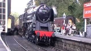 BR Standard 9F 2100 No 92214 departs with the 1230 Grosmont to Pickering train [upl. by Nikoletta143]