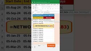 Calculate Working Days Use NETWORKDAYS Function in Excel excel shortvideo excelbasic [upl. by Etnoved]