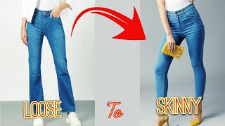 👖 DIY Old Loose Jeans To Skinny Jeans  Ankle Fit Skinny Convert Loose big baggy Jeans to Skinny Fit [upl. by Leisam]