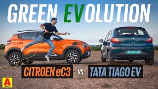 Tata Tiago EV vs Citroen eC3  Which is the better electric car  Autocar India [upl. by Maryl]