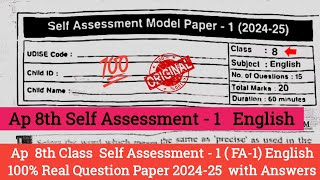 Ap 8th class Fa1 English question paper 2024 with answersAp 8th self assessment 1 English paper [upl. by Rinaldo]