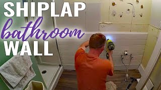 🚽 New Shiplap on our Bathroom Wall  Remodel [upl. by Ahsirtap]