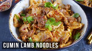 Spicy Cumin Lamb Noodles Easy Handtorn Version 孜然羊肉面片 [upl. by Nylac197]